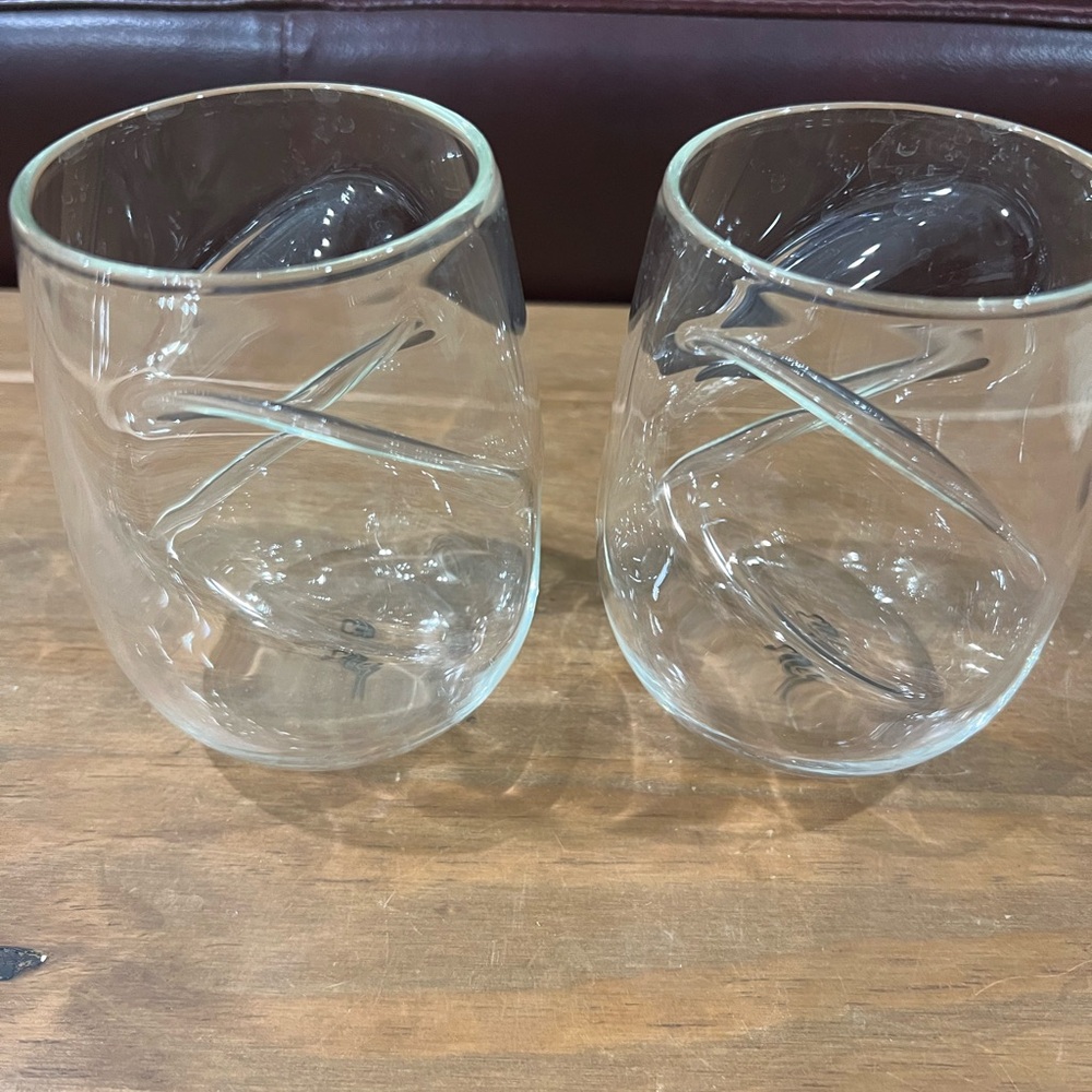 Stemless wine glasses 16oz. Grip and sip. Shaped for all hands large and small